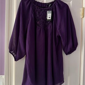 City Chic Purple Embellished 3/4 Sleeve Blouse
